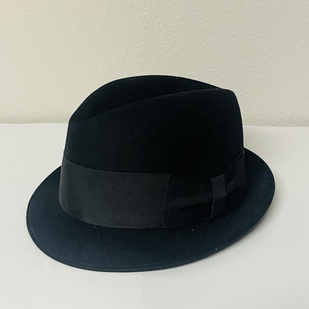 Vintage Dobbs Fifth Avenue New York Black Felt Fedora Hat 7 1/4